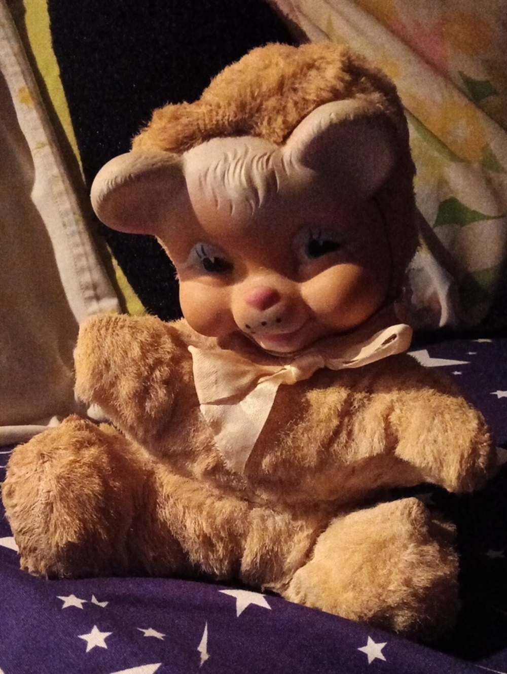 Vintage Rushton Company Hand Painted rubber face bear plush doll from the 1950s